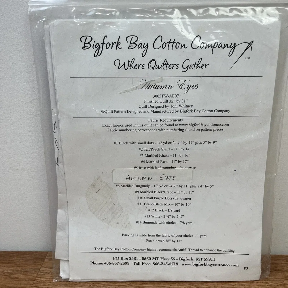 Toni Whitney Bigfork Bay‎ Cotton Company Autumn Eyes Quilt Pattern Applique Bear